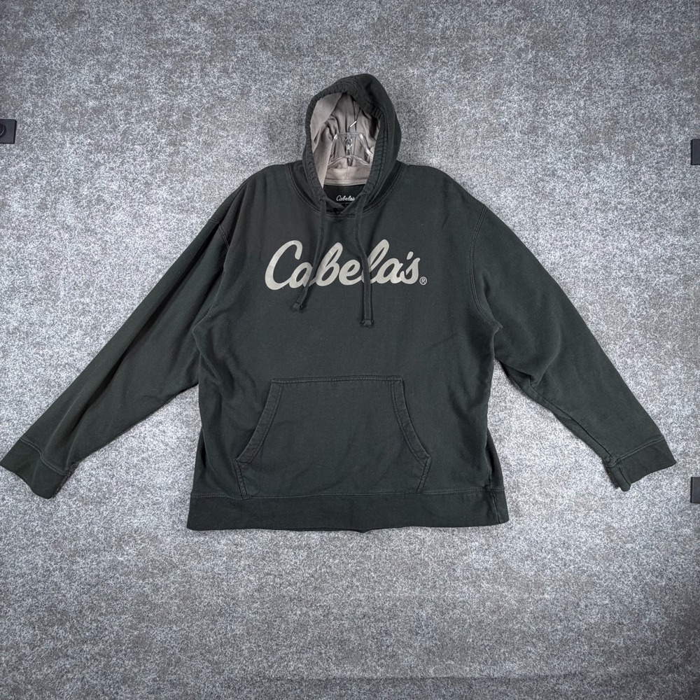 Cabelas‎ Hoodie Mens XL Black Cotton Kangaroo Pockets Performance Outdoor Winter